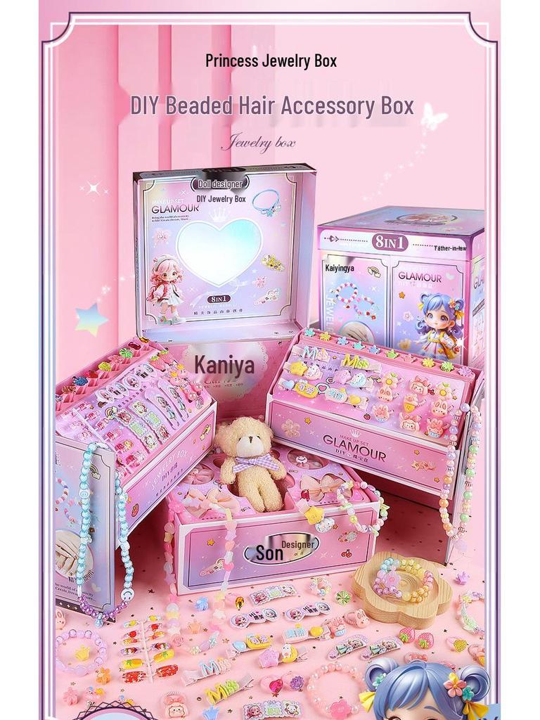 Kids' Hair Accessories & Jewelry DIY Set - Necklace, Hair Clips, Beaded Box Gift for Girls