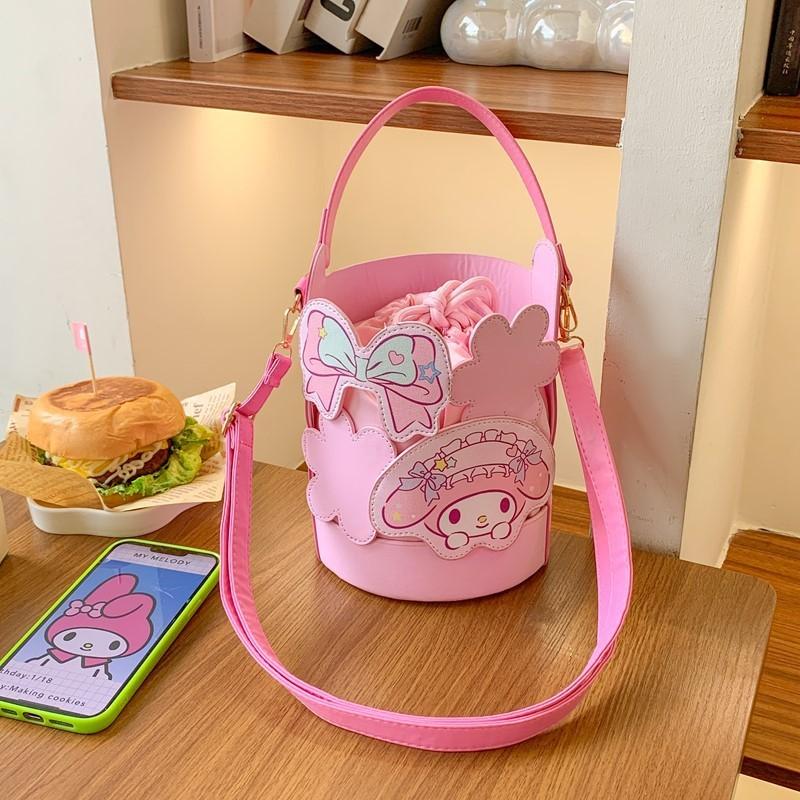 Cute Melody Kuromi Cinnamoroll Water Bucket Bag With Pu Material For Daily Casual Girls