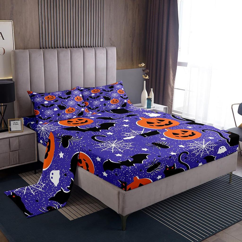 Halloween-Themed Pattern Mattress Four-Piece Bedding Set Bedroom Dormitory Bedding Decoration