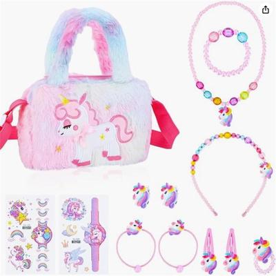 Unicorn Handbag Gift, Unicorn Handbag Jewelry Set, Unicorn Children's Jewelry Necklace Bracelet, Ring, Hair Clip, Little Girl Role-playing