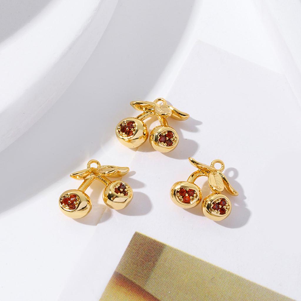 Zestaw 5 Kamieni Cyrkonii Amulet Wiśnia/Granat na Bransoletkę Naszyjnik Zawieszka w Kształcie Owocu Akcesoria do Wyrobu Biżuterii