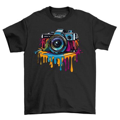 Retro Camera Paint Drip Design T-shirt - Snap Out of Boredom! Funny T-shirt, Uni