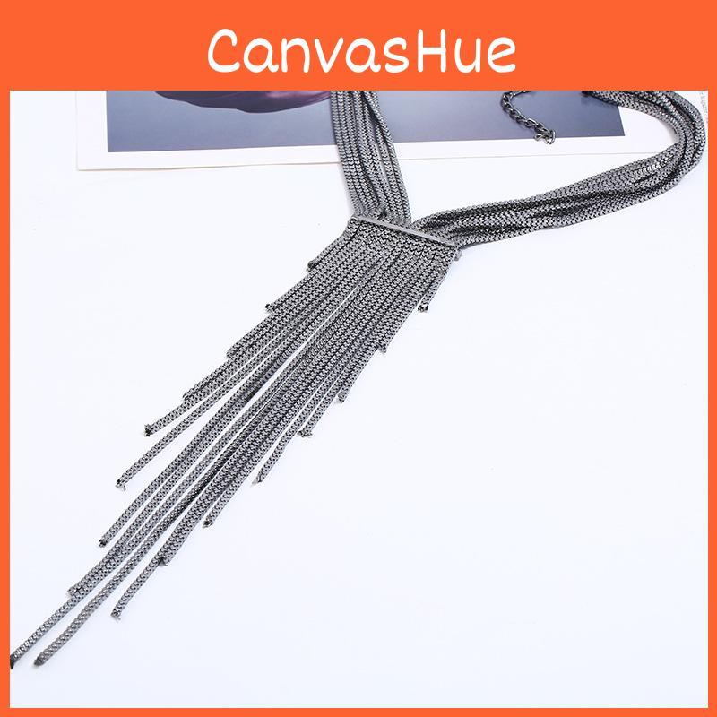 Contemporary Metal Necklace With Rhinestones And Tassels For Trendsetting Youth