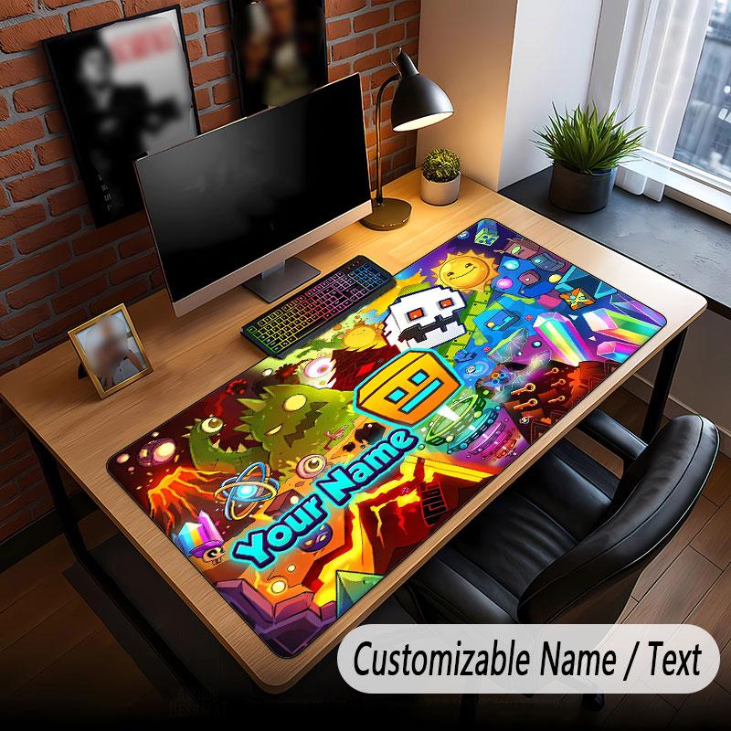 Tappetino per Mouse Grande con Testo Nome Personalizzato, Tappetino Esteso Morbido Antiscivolo Geometry Dash per Ufficio Domestico
