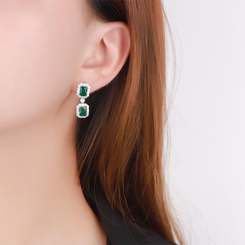 Jewelry Copper Bottom Gold-Plated Retro Simulation Red Corundum Blue Spinel Square Diamond Stud Earrings Pendant Main Stone 5 * 7