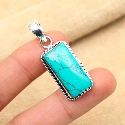 Mooie Santa Rosa Turquoise Edelsteen 925 Massief Sterling Zilver Handgemaakte Sieraden Hanger