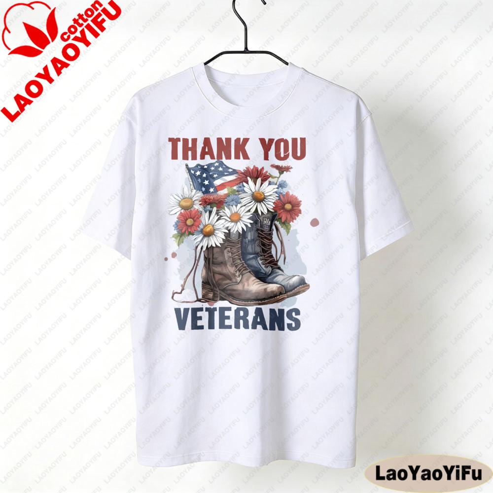 Thank You Veterans Shirt Women Patriotic Tshirt Gift for Military Wife Army Mom Clothes Oversized Oneck Pattern Tops