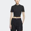 Adidas Originals Adiclub Crop Top with Logo Embroidery, Ribbed Knit, Round Neck, Short Sleeve Women Tops Black IP1788