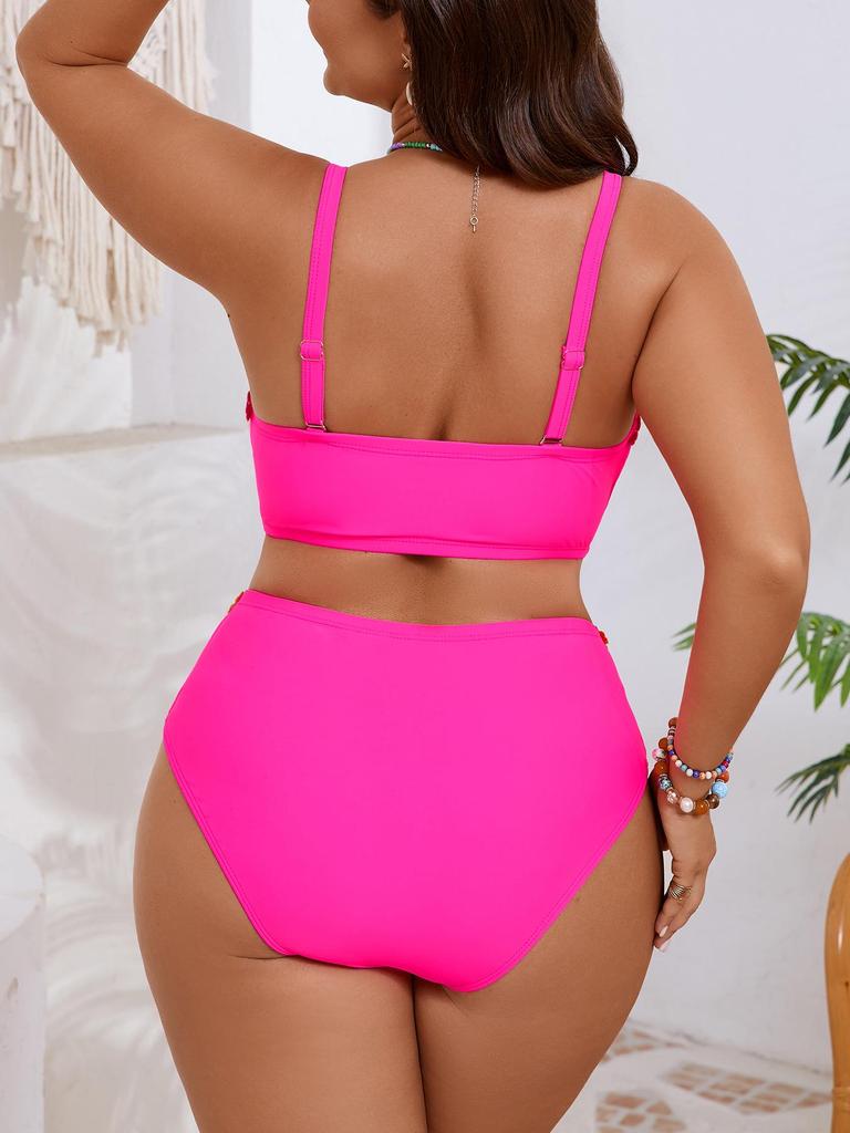 2026 European & American Plus Size High Waist Floral Bikini with Detachable Straps