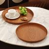 Walnut Wood-Grain Round Serving Tray-Multi-Purpose Plate for Coffee, Bread, Pastries & Tea Set Storage, Ideal for Tea Ceremonies