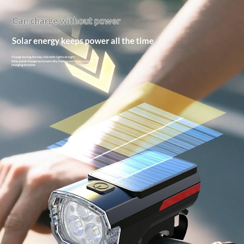 Bicycle Solar Charging Front Light Wide-Angle Road Bike 3 Led Headlight Flashlight Easy To Install Cycling Accessories