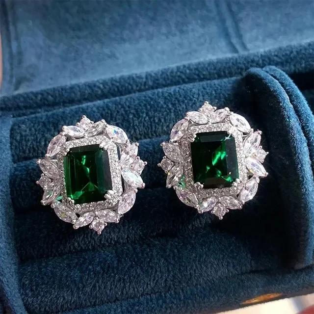 New Popular Women'S Pendant Emerald Earrings Retro Party Accessories With Bright Green Zirconia Elegant  Jewelry Gifts