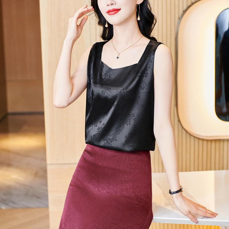 Women's Jacquard Satin Camisole - Spring 2025 Collection: Elegant, Age-Defying, Sleeveless Top