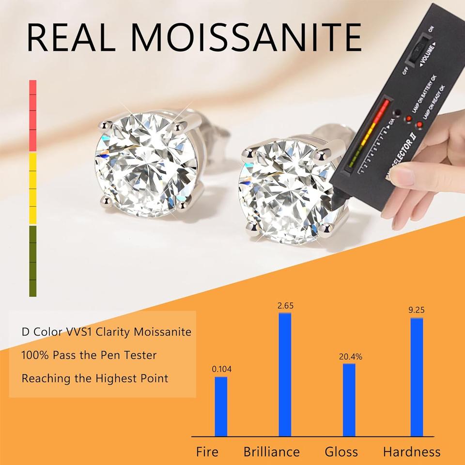 BAMOER 4 Prongs Moissanite Earrings for Women Solid 925 Silver 2CT VVS1 Lab Diamond Sparkling Classic Wedding Jewelry
