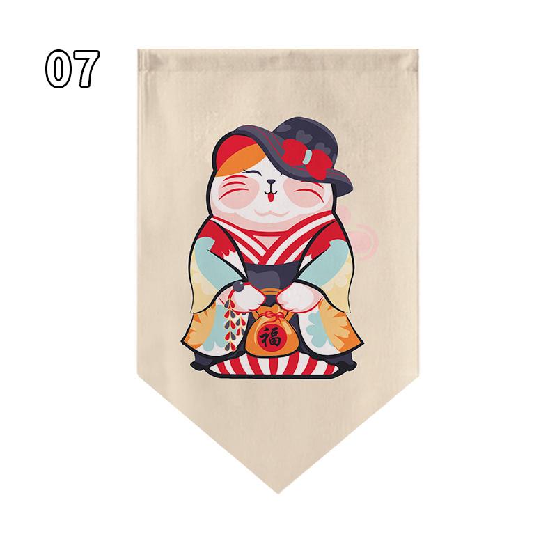 Japanese Style Lucky Cat Pattern Short Curtain Kitchen Door Partition Triangle Flag Restaurant Hanging Half Curtain Pennant