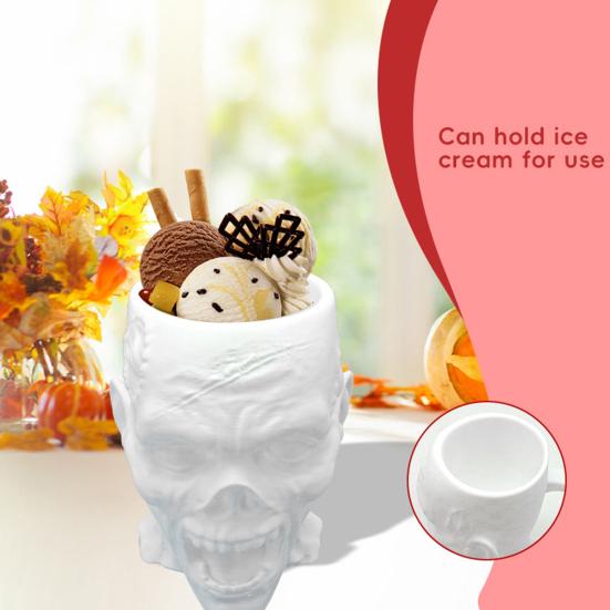 Skull Coffee Mug with Handle White Human Skull Drinking Mug 3D Shaped Novelty Drinkware for Halloween Home Kitchen Decor