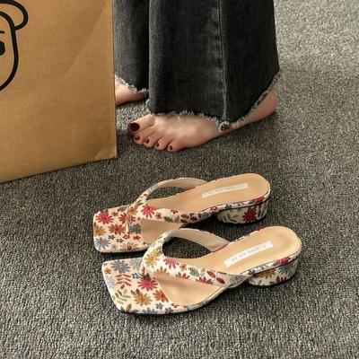 Girls' French Beach Coarse Heel Flip Flops Sandals
