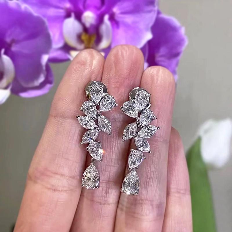 Huitan Sparkling CZ Dangle Earrings for Women Chic Ear Hanging Accessories Party Silver Color Temperament Elegant Lady Jewelry