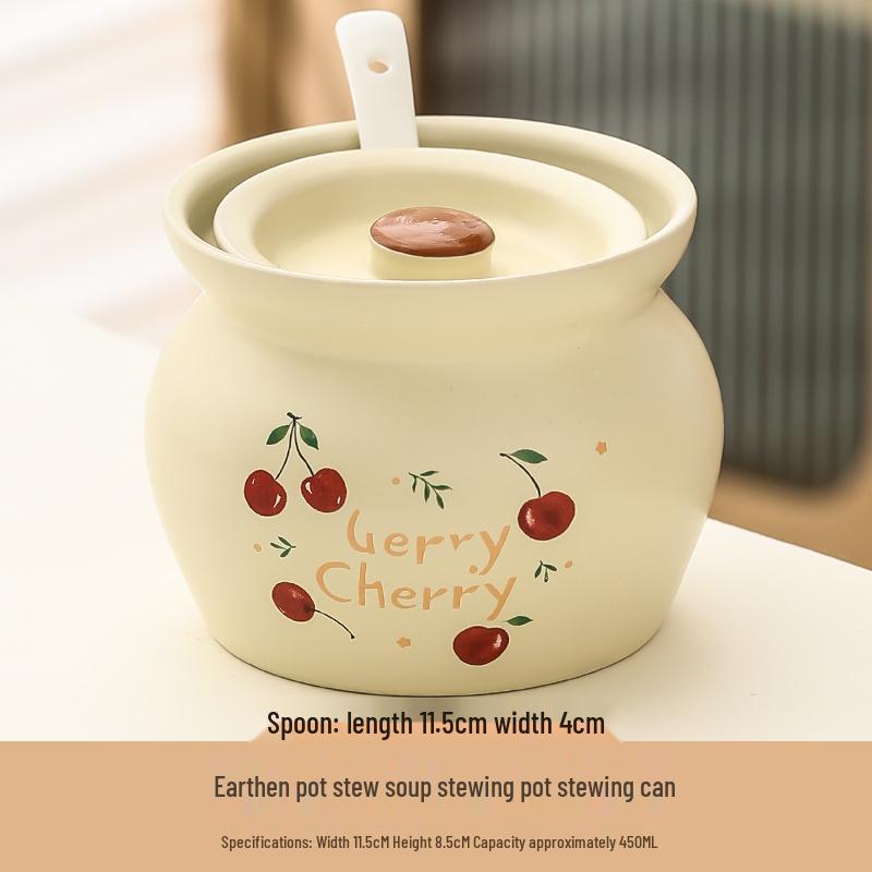 Ceramic Earthen Pot with Lid for Stews & Double Boiled Dishes - Single-Serve Steamed Egg Cup Included