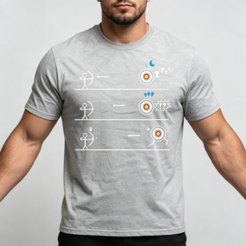 Unisex 100 Cotton O Neck T Shirt Funny Stick Figure Archer Three Scene Target Shooting Mood Graphic Archery Short Sleeve Tee Tops