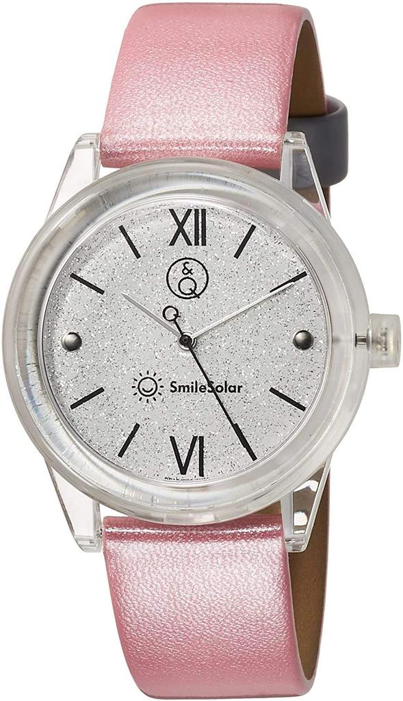 Часы Analog Smile Solar Водонепроницаемый кожаный ремешок Серебристый x Розовый [Citizen Q&Q] RP18-004 Женские