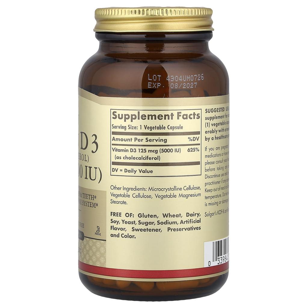 Vitamin D3 (Cholecalciferol), 125Mcg (5,000Iu), 240 Veggie Capsules