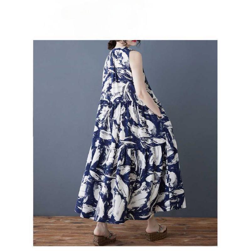 Ladies' Versatile Temperament Retro Loose Stand Up Collar Mid Length Dress