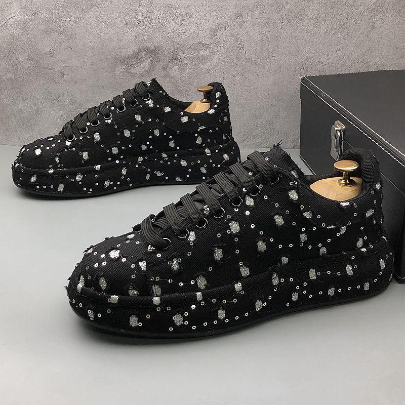 

Мужские белые туфли на толстой подошве, дышащие парусиновые туфли, мужские кроссовки, увеличивающие рост 44 чёрный