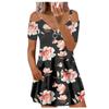 Women's V Neck Short Sleeve Printed Zip Off-shoulder Dress Casual Dress Commuting Dress