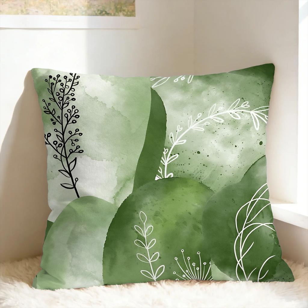 Green Watercolor Plants Pillow Case  Kawaii Pillow Cover Soft Pillowcases For Office Car Home Decor