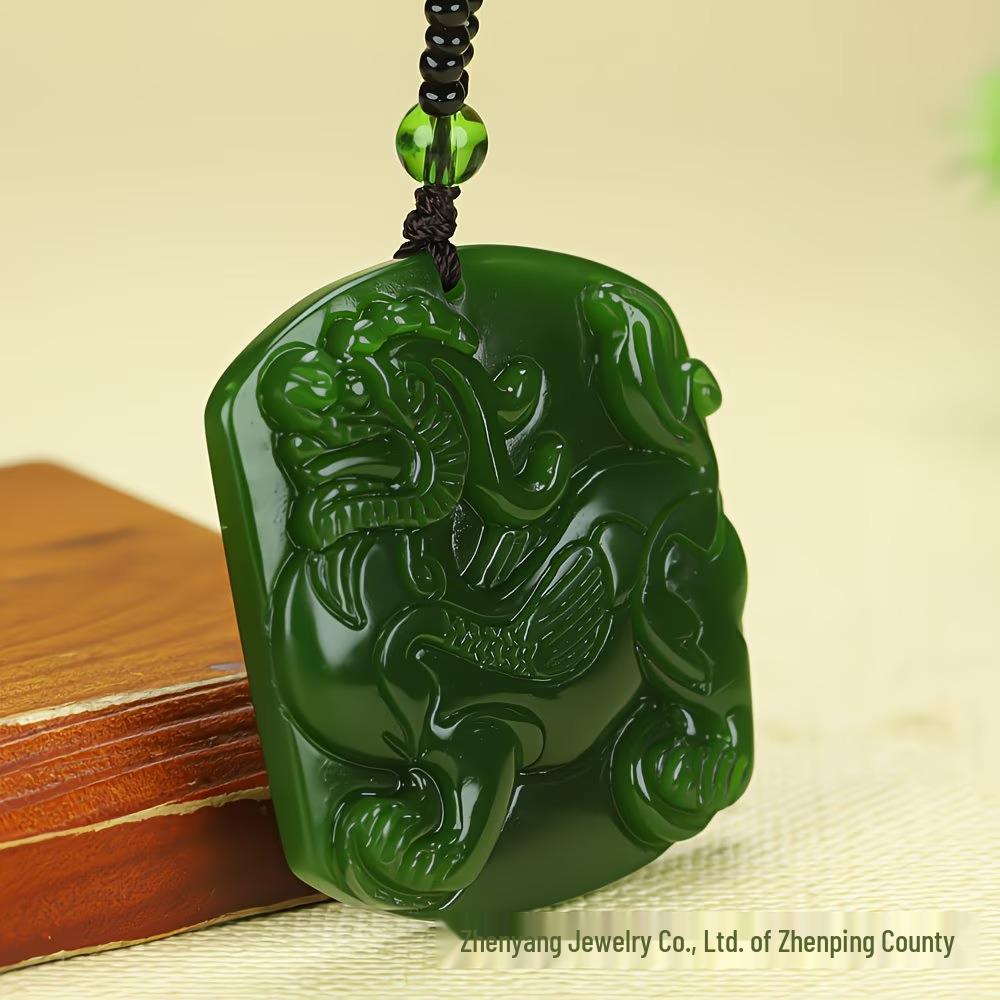 Spinach Green Jade Guanyin Pixiu Dragon & Carp Lucky Talisman Pendant