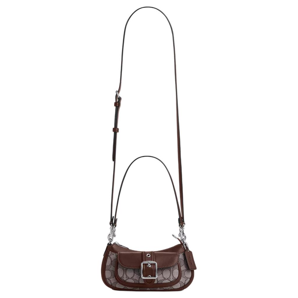 Coach Borsa a Spalla Ashton 20 Fibbia Argentata Logo Jacquard Pelle d'Agnello Liscia Piccola da Donna CDB18-SVS8S
