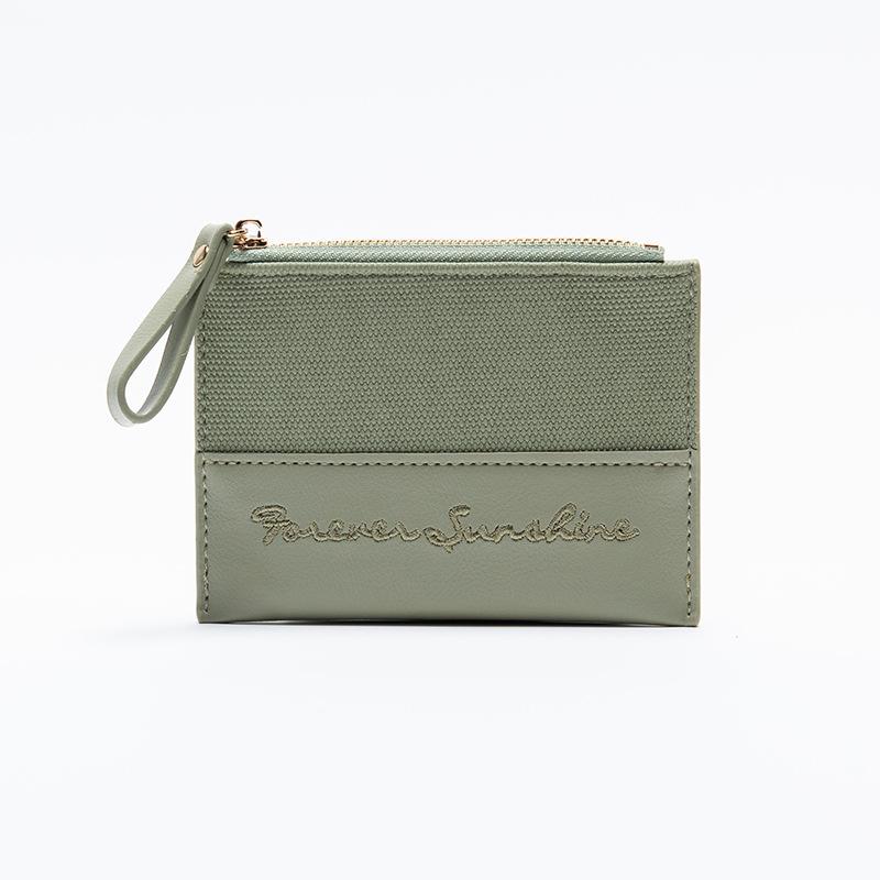 

Short card bag, simple multi-card position, Japanese and Korean change bag, female multi-function certificate zipper. зелений