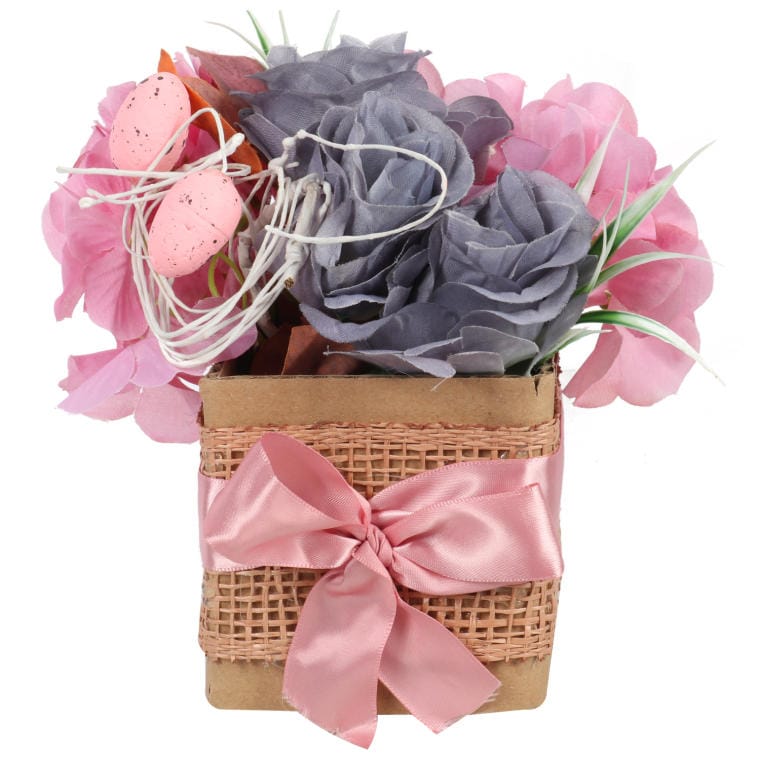 Pink Easter Flower Box with Eggs and Artificial Flowers