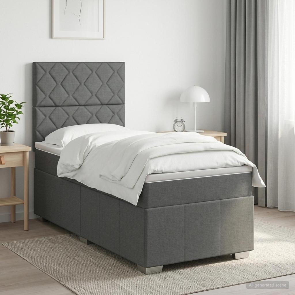 Box Spring Bed with Mattress Dark Gray 80 X 200 Cm Fabric