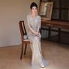 Silver Sequined Evening Dress Women's Light Luxury Niche Temperament Long Banquet Host Engagement Fishtail Dress