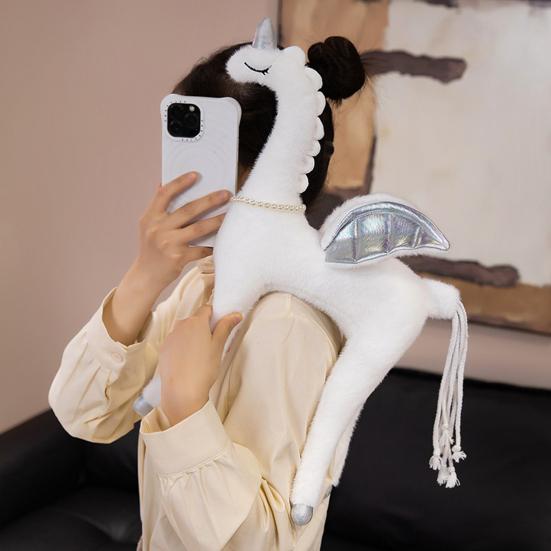 Pegasus Plush Doll 50cm/70cm Soft Stuffed Animal for Girls Fantasy Wings Faux Pearl Necklace Cute Plush Toy for Baby Toddler Kids Home Decor