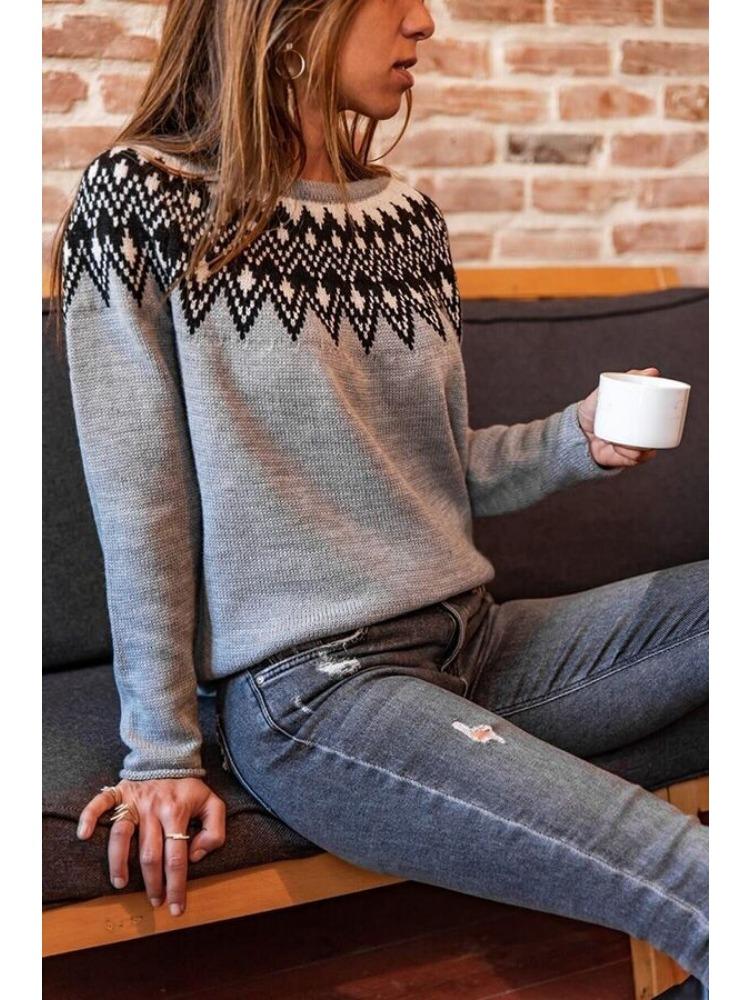 Damen Rundhals Colorblocking Locker geschnittener Mode-Pullover Strickoberteil Luxuriöses Relaxed-Fit Schlankmachendes und Vielseitiges Oberteil