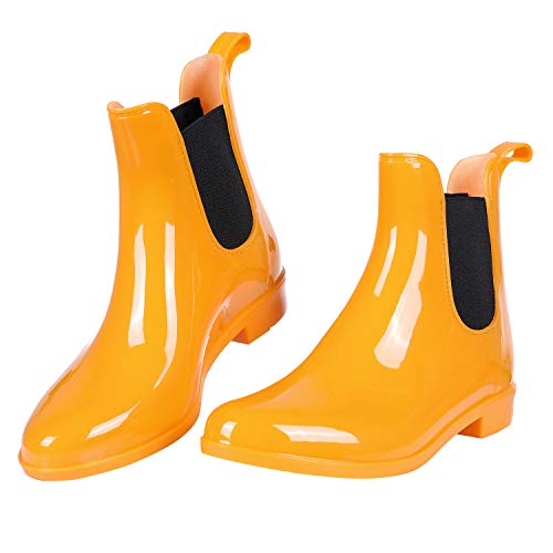 Móda Comwarm Dámské kotníkové boty Chelsea Lesklé holínky Vodotěsný svršek Kulatá špička Elastický pásek Nízká podrážka Módní protiskluzová dámská obuv