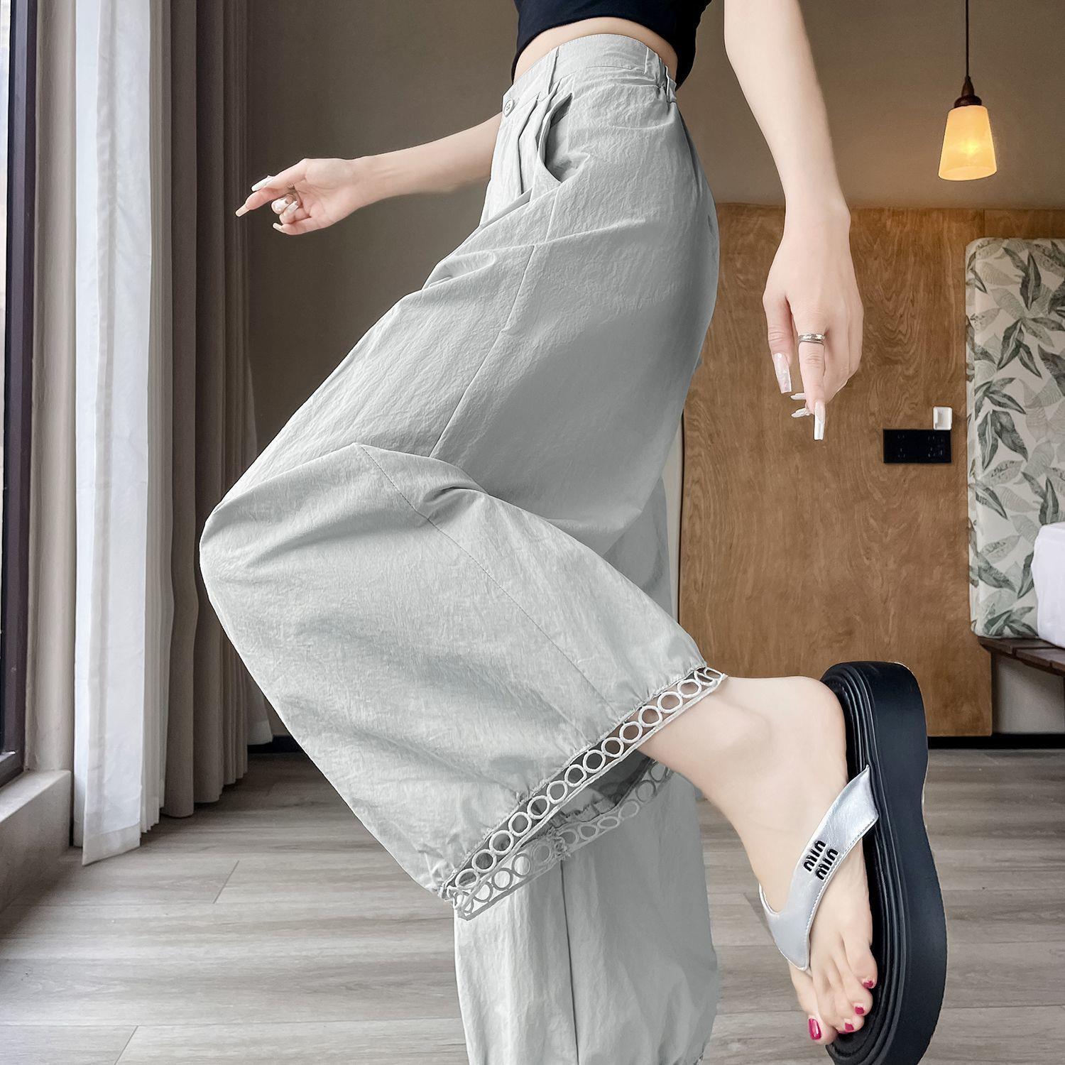 

Women s High Waist White Hollow Lantern Wide Leg Pants S (85-95 jin) світло-сірий колір