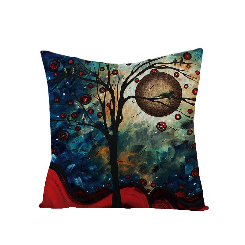 Home Oil Painting Tree Pillow Cover Polyester Sofa Car Pillow Cushion Cover Combination Pack