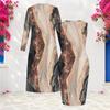 Women Plus Size Two Piece Set Long Sleeve Open Front Cardigan Sleeveless Crew Neck Bodycon Printed Dress