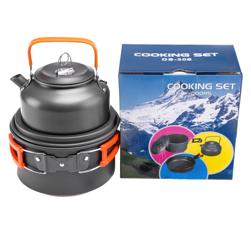 Outdoor Camping Cookware Set: Portable Teapot & Folding Cutlery