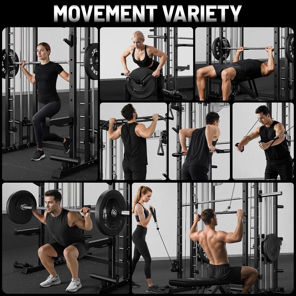 Smith Machine for Home Gym, Multi-Function M12 Power Cage with Cable Crossover System, Squat Rack with Smith Bar, Customized