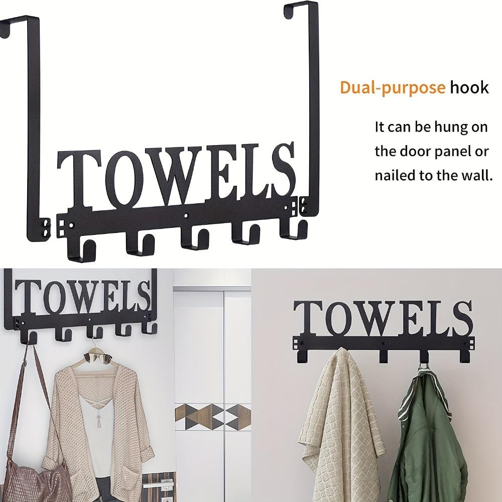 Heavy Duty Over Door Towel Rack 5/6/8 Hooks No Drilling, Black Metal Wall Mounted Organizer for Bathroom Kitchen Bedroom, Space Saving