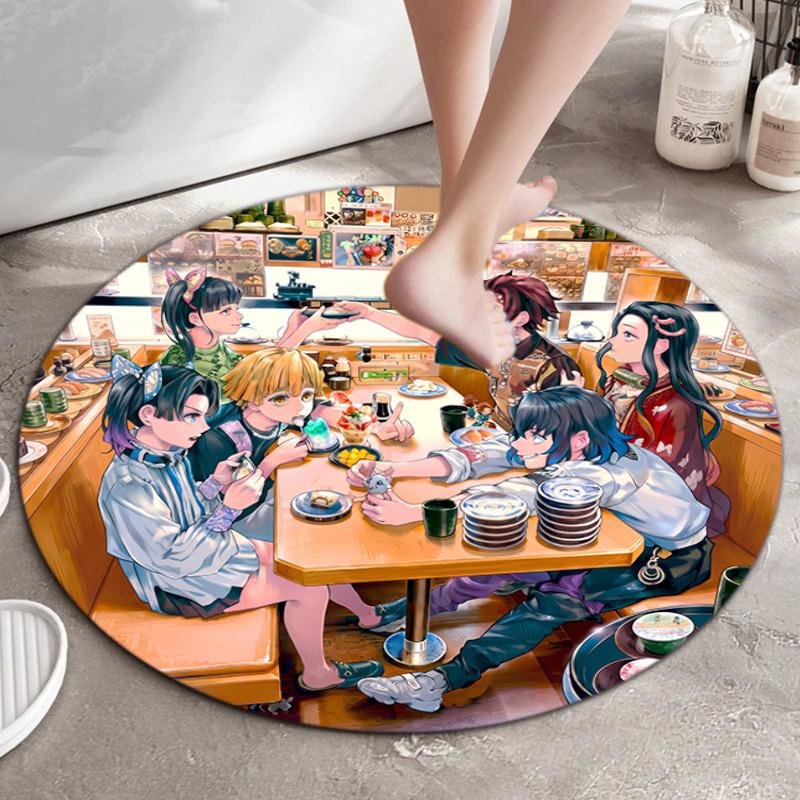Classic Japanese-style Cartoon Demon Slayer Round Rug, Home Soft Decorative Anti-slip Yoga Mat and Chair Mat, Outdoor Floor Mat Carpet K23