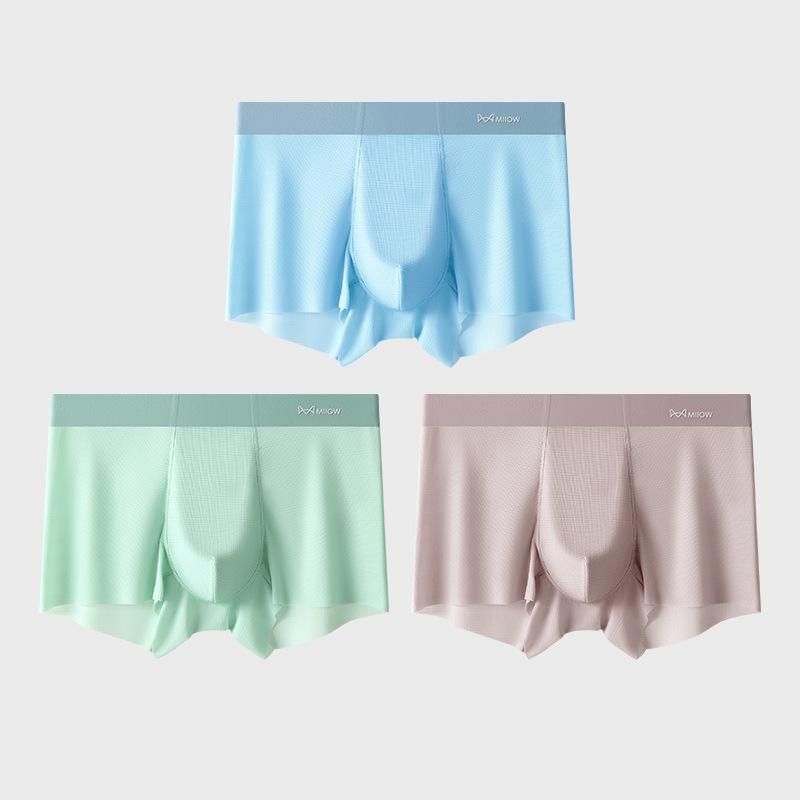 3pcs Men's Underwear Summer Thin Ice Silk Seamless Flat Corner Pants for Teenagers Loose and Breathable Square Corner Shorts Boxer Brief