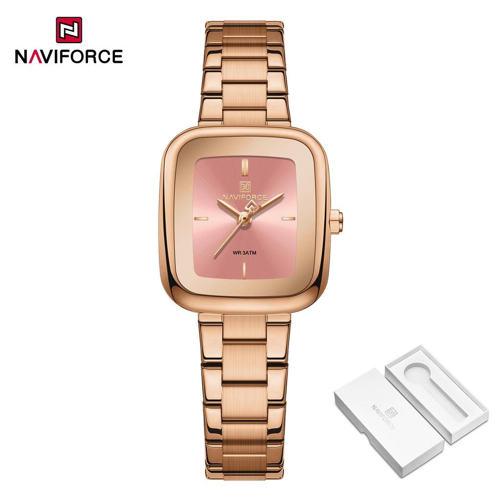 NAVIFORCE Original Simple Women Quartz Watch Square Case Stainless Steel Strap 3ATM Waterproof Lightweight Casual Fashion Women Watch NF5075
