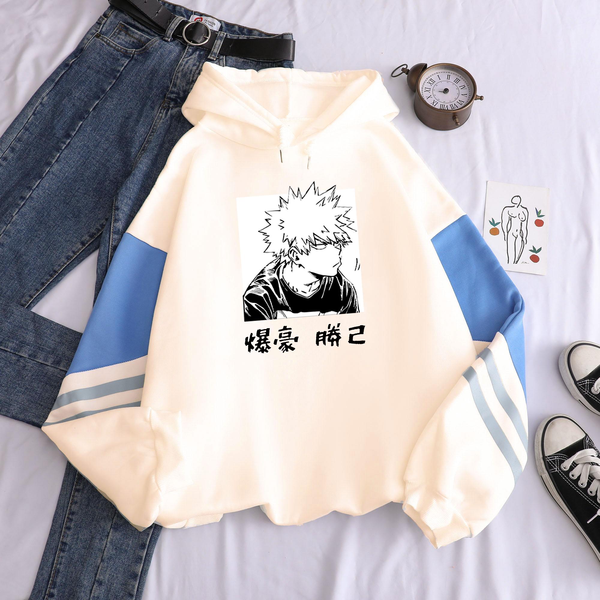 

Аніме My Hero Academia Katsuki Bakugo Printed Hooded Чоловіки Жінки Лоскутні толстовки Великий розмір Streetwear Harajuku Чоловічий світшот M бежевий