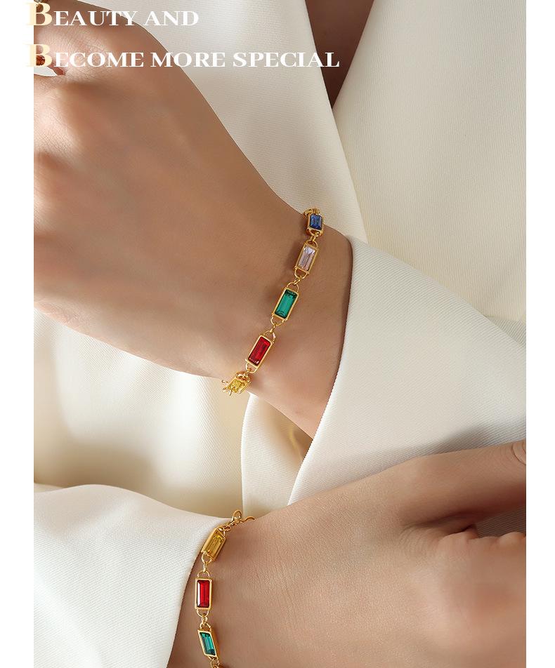 Colorful Retro Rhinestone Patchwork Necklace & Colorfast Bracelet - Simple Titanium Steel Dopamine Jewelry